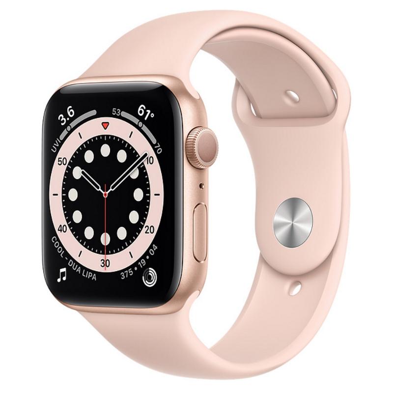 預購 Apple Watch S6 GPS 44mm 金色鋁金屬-粉沙色運動型錶帶