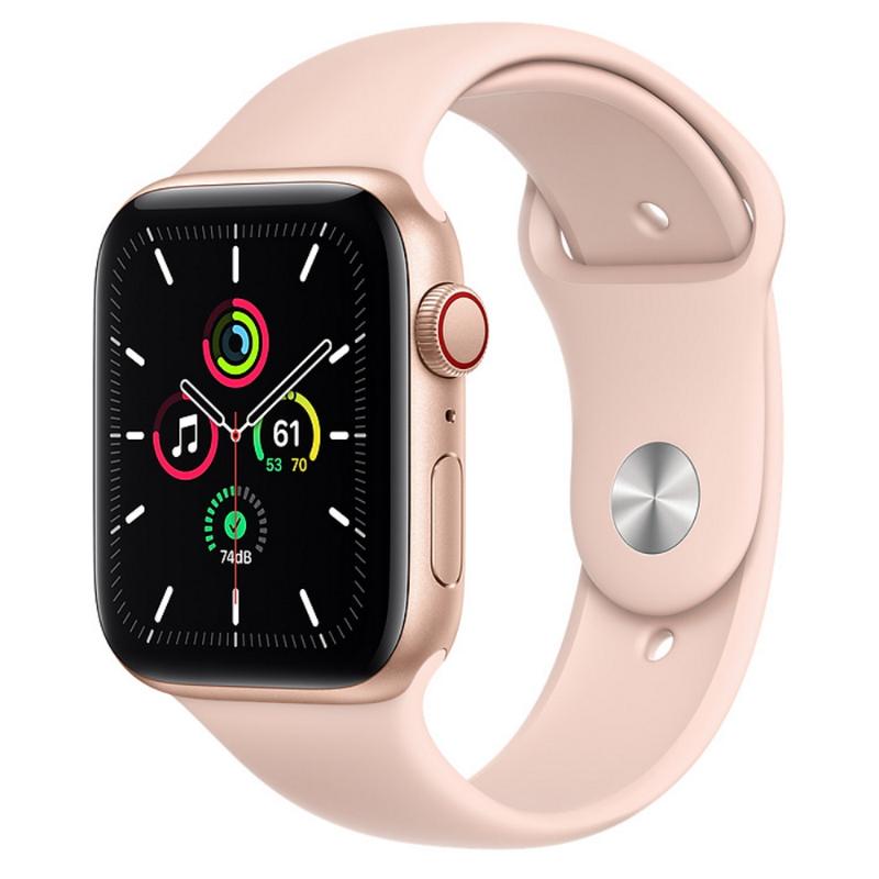 預購 Apple Watch SE LTE 44mm 金色鋁金屬-粉沙色運動型錶帶