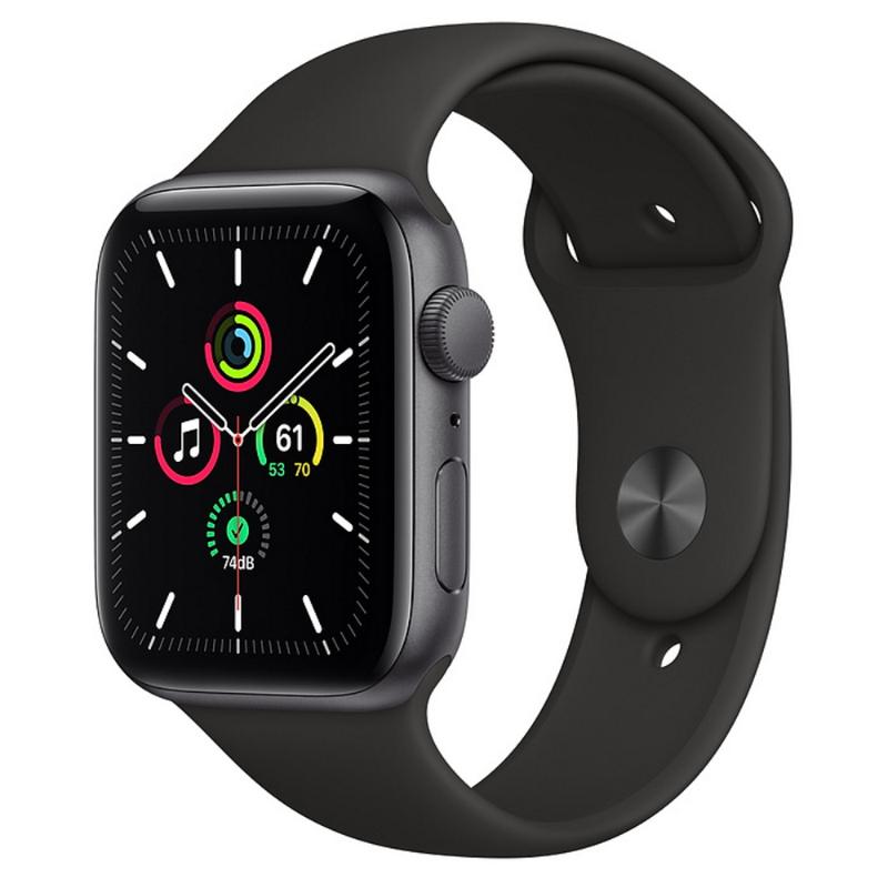 預購 Apple Watch SE GPS 44mm 太空灰色鋁金屬-黑色運動型錶帶