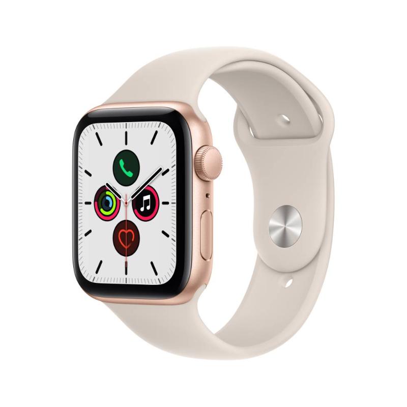 Apple Watch SE GPS 44mm 金色鋁金屬-星光色運動型錶帶 (2021)【預約賣場】