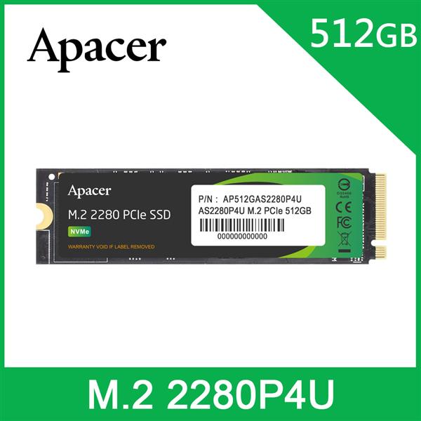 Apacer 宇瞻 AS2280P4U M.2 PCIe 512GB Gen3x4 固態硬碟